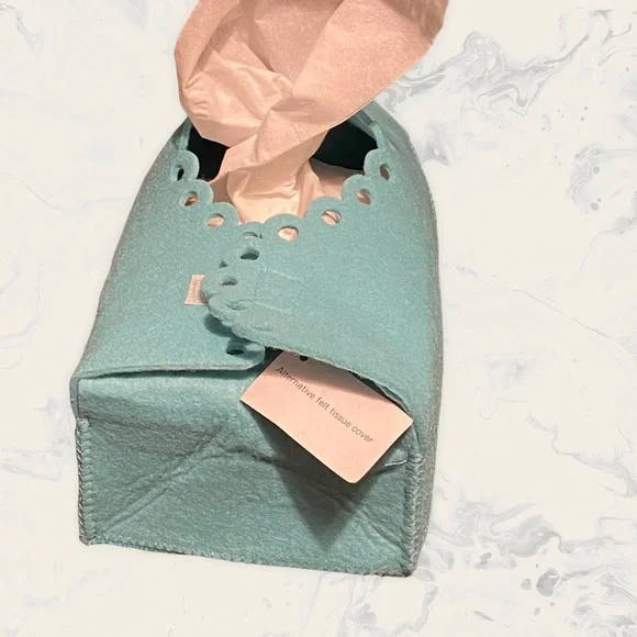 Decorative Blue Tissue Box Cover Teal Felt Rectangle New Gift Home Decor - Picture 4 of 5